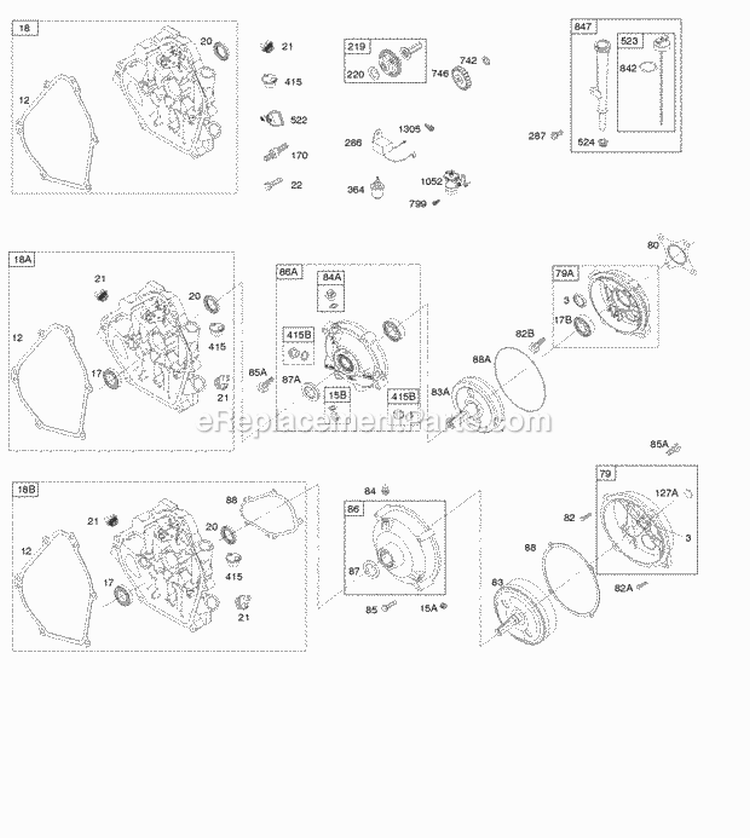 Crankcase Cover Gear Reduction Lubrication Diagram and Parts List for 127332-0133-B8  Briggs and Stratton Engine